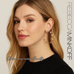 Rebecca Minkoff Gold Plated Swarovski Crystal Pave Sphere Hoop Earrings